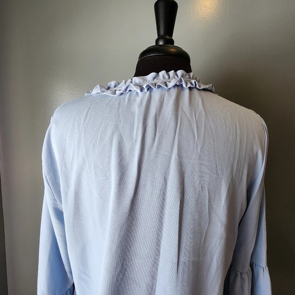 Karl Lagerfeld Blue Ruffle Blouse with Keyhole and Tie Detail - Picture 5 of 5